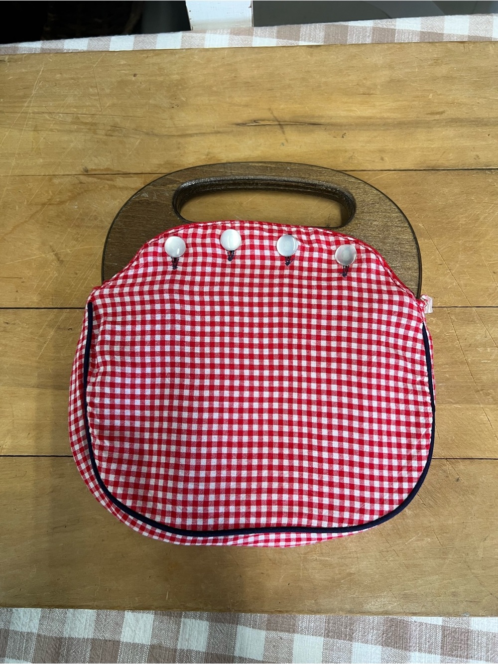 Vintage Bermuda bag wood fabric interchangeable retro granny core